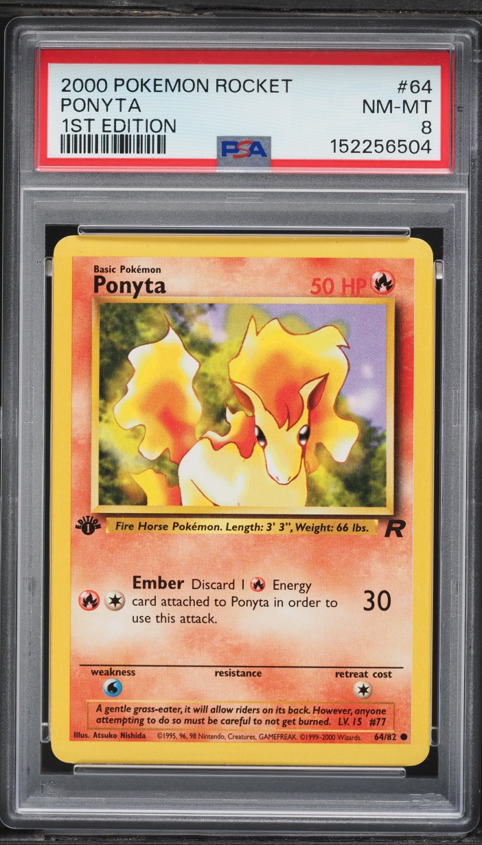 2000 Pokemon Team Rocket 1st Edition Ponyta #64 PSA 8 NM-MT