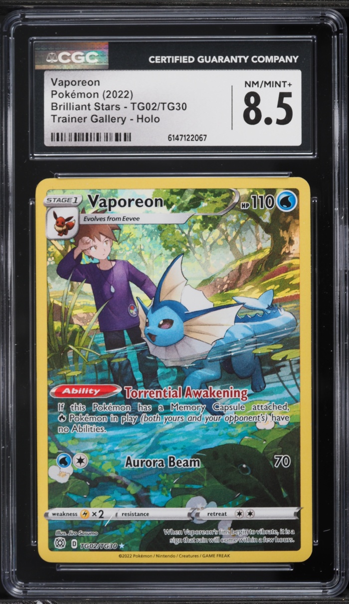2022 Pokemon Sword & Shield Brilliant Stars CHR Vaporeon #TG02 CGC 8.5 NM-MT+
