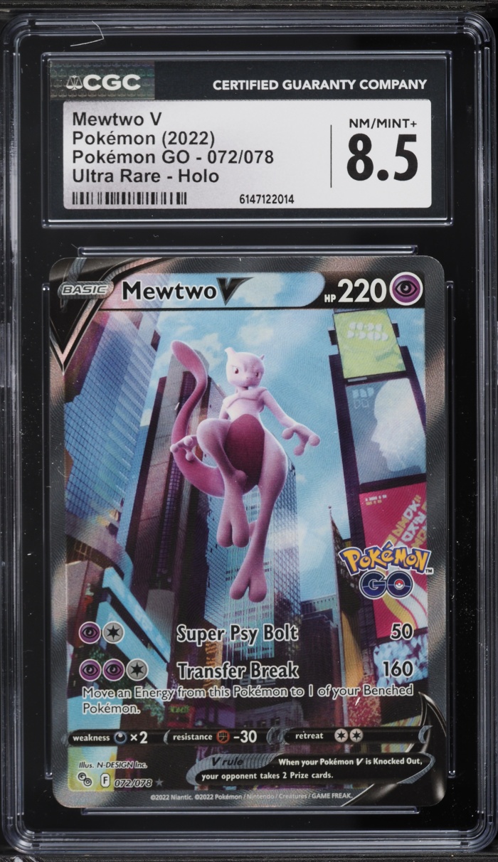 2022 Pokemon Sword & Shield Pokemon GO Alt Art Mewtwo V #72 CGC 8.5 NM-MT+
