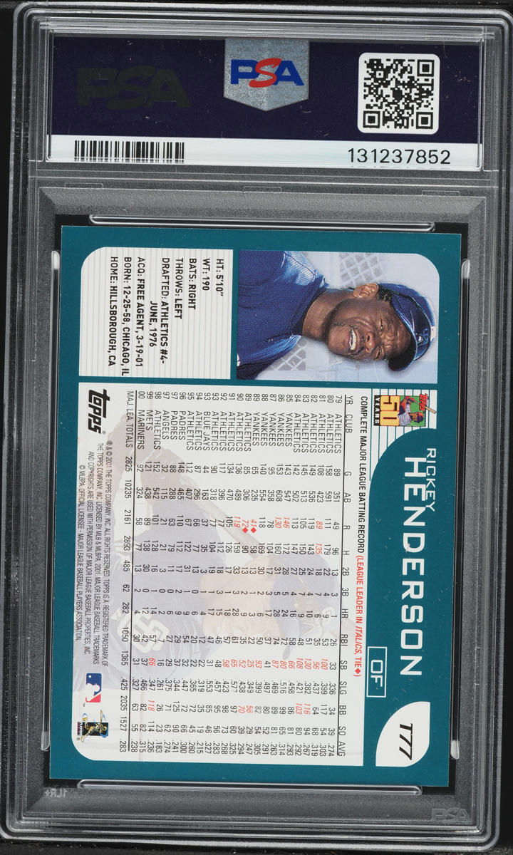 2001 Topps Traded Rickey Henderson #T77 PSA 8 NM-MT