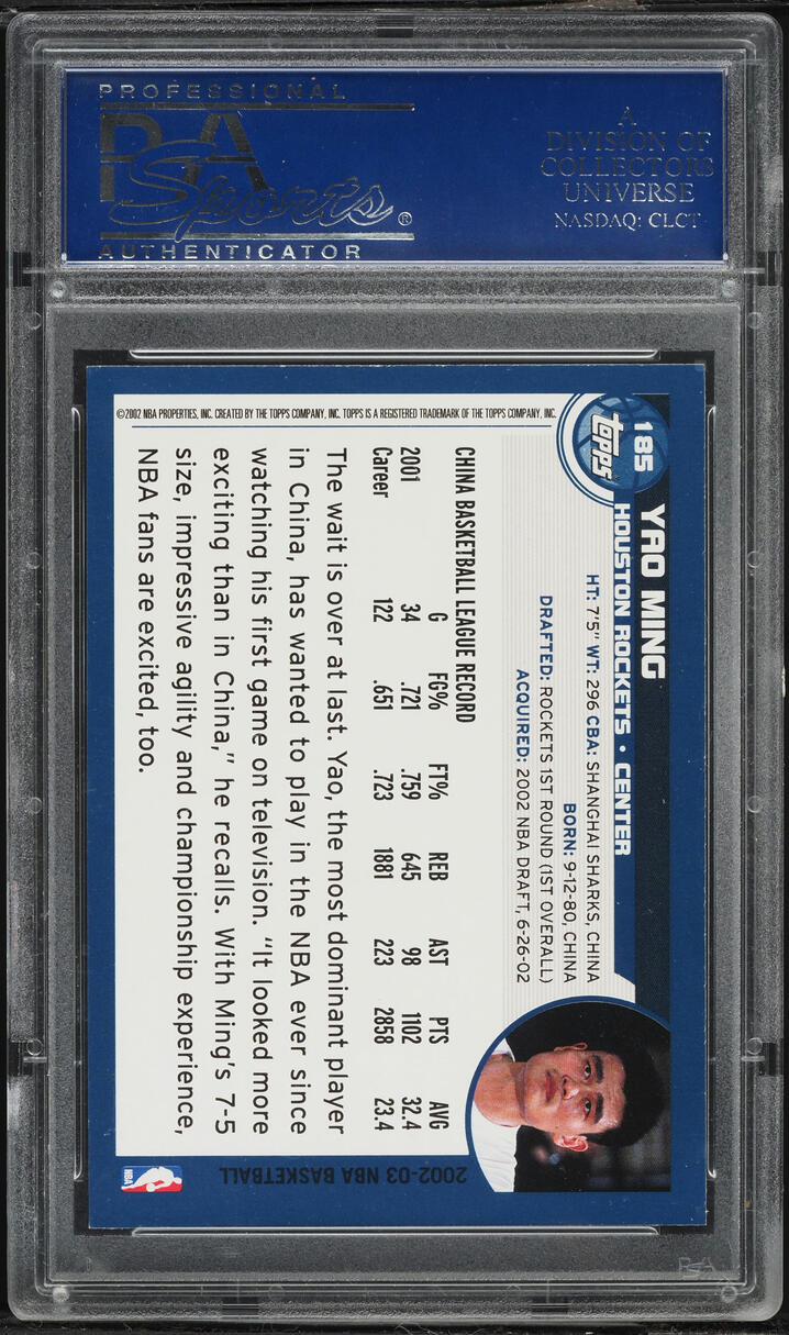 2002 Topps Basketball Yao Ming ROOKIE #185 PSA 8.5 NM-MT+