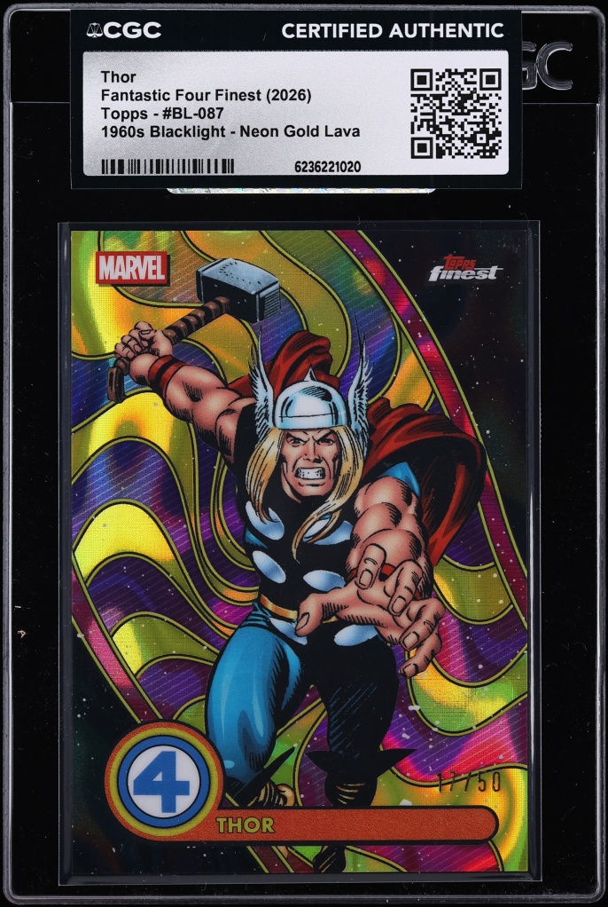 2026 Finest Fantastic Four 1960s Blacklight Neon Gold Lava Thor /50 #BL-087 CGC AUTH