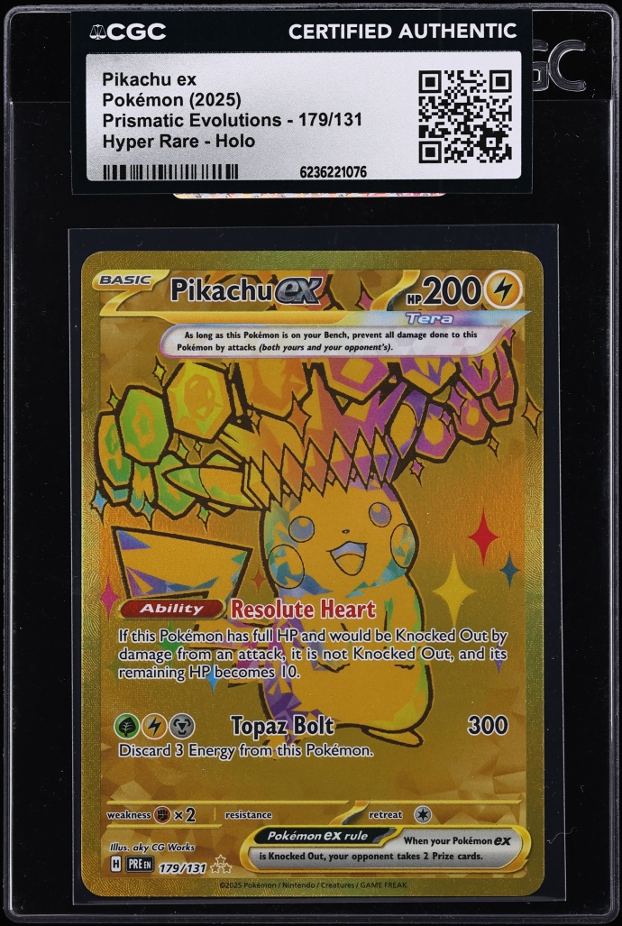 2025 Pokemon Scarlet & Violet Prismatic Evolutions Gold Rare Pikachu Ex #179 CGC AUTH