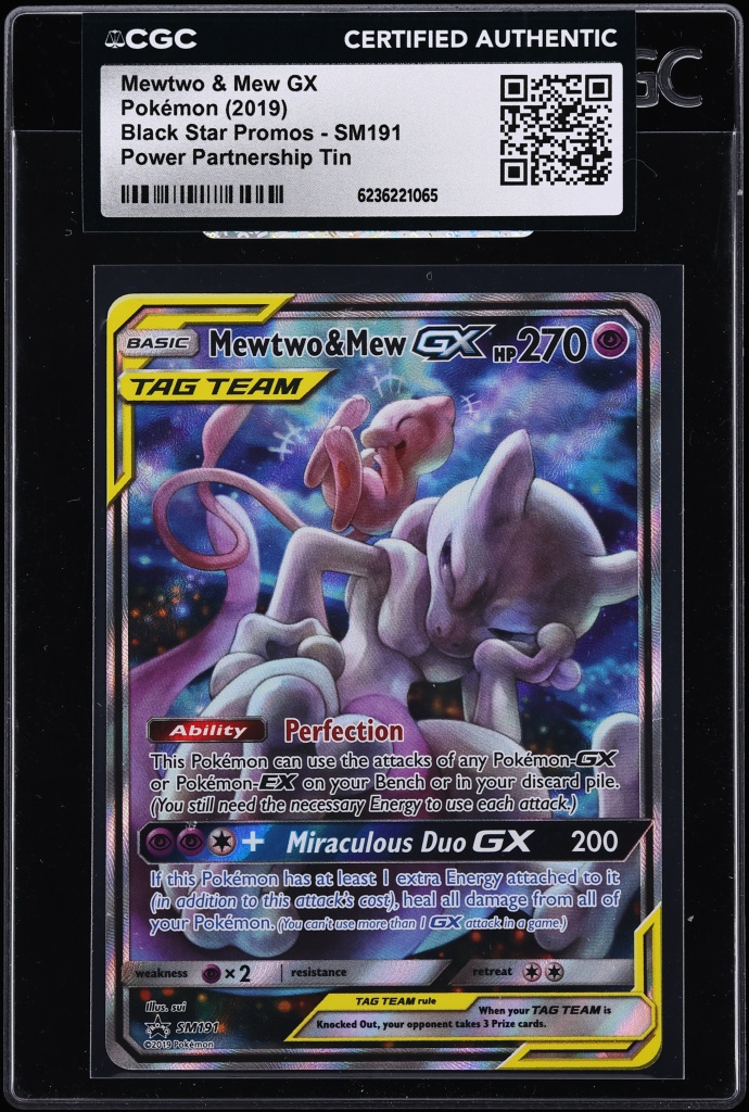 2019 Pokemon SM Promo Power Partnership Tin Full Art Mewtwo & Mew GX #SM191 CGC AUTH