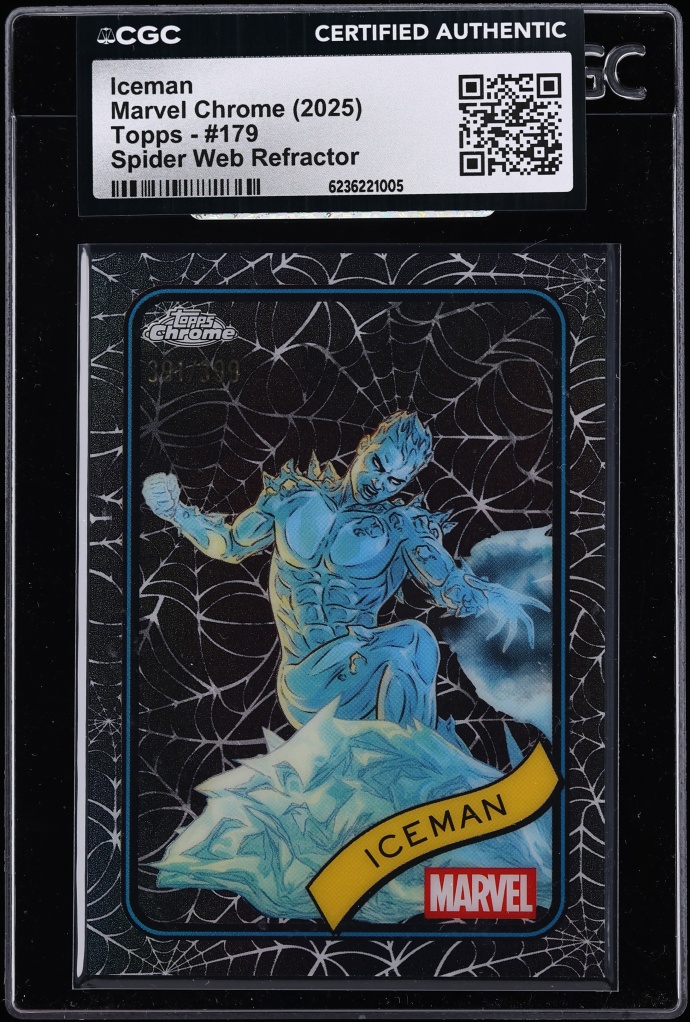 2025 Topps Chrome Marvel Spider Web Refractor Iceman /399 #179 CGC AUTH