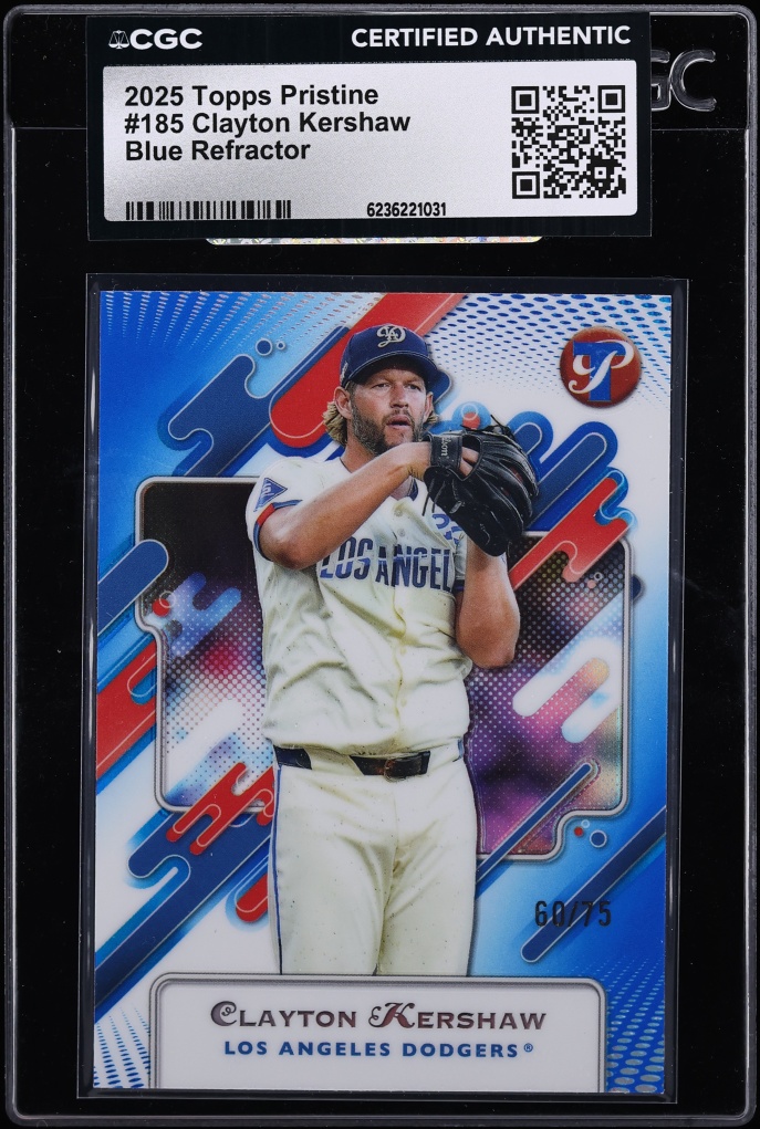 2025 Topps Pristine Blue Refractor Clayton Kershaw /75 #185 CGC AUTH