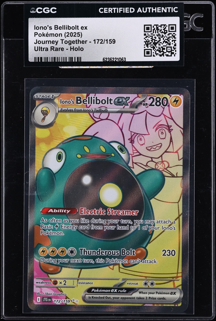 2025 Pokemon Scarlet & Violet Journey Together Full Art Iono's Bellibolt Ex #172 CGC AUTH