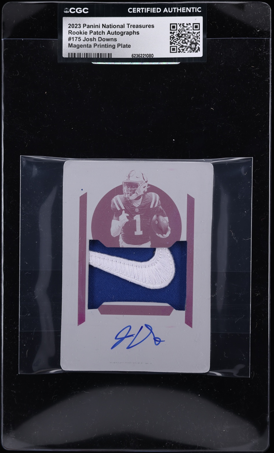2023 National Treasures Magenta Printing Plate Josh Downs ROOKIE PATCH AUTO 1/1 #175 CGC AUTH