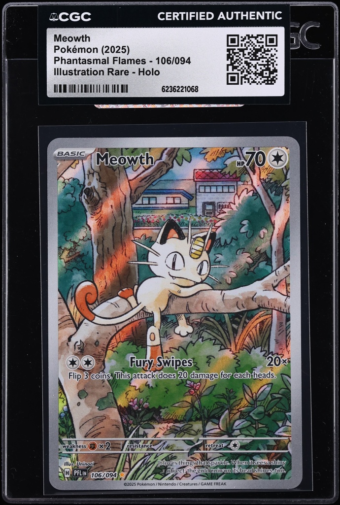 2025 Pokemon Mega Evolution Phantasmal Flames IR Meowth #106 CGC AUTH
