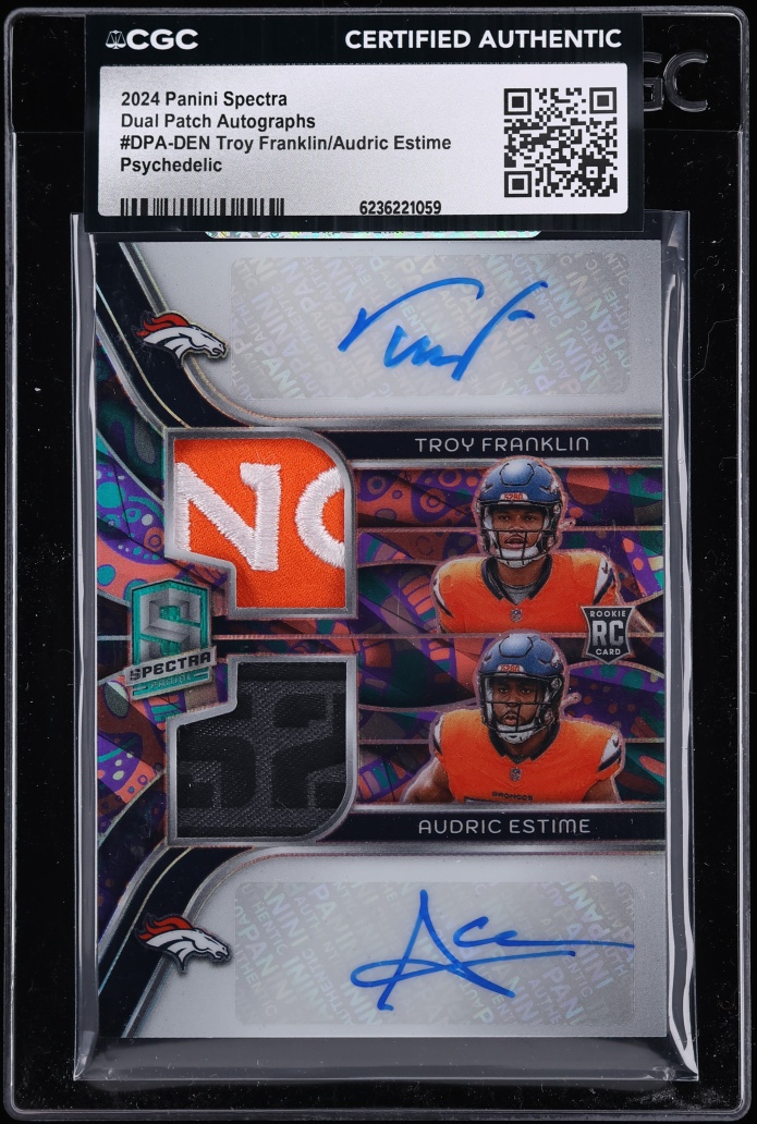 2024 Panini Spectra Psychedelic Troy Franklin Audric Estime ROOKIE PATCH AUTO /5 CGC AUTH
