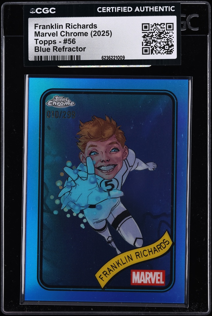 2025 Topps Chrome Marvel Blue Refractor Franklin Richards /299 #56 CGC AUTH