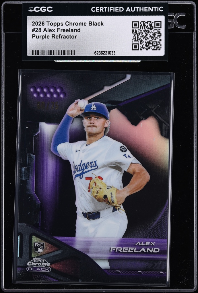 2026 Topps Chrome Black Purple Refractor Alex Freeland ROOKIE /75 #28 CGC AUTH