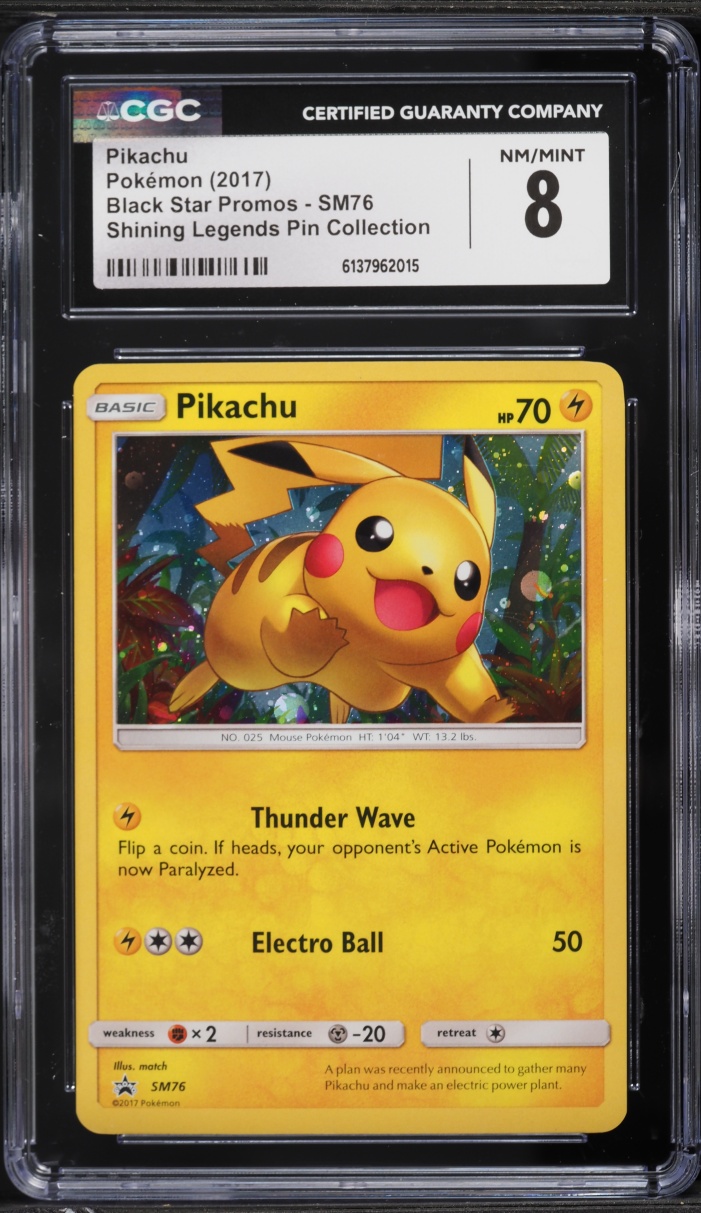 2017 Pokemon Sun & Moon Promo Shining Legends Pin Collection Holo Pikachu #SM76 CGC 8 NM-MT