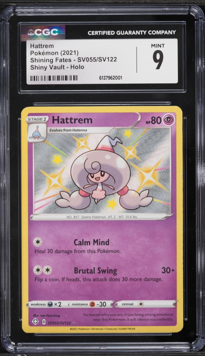 2021 Pokemon Sword & Shield Shining Fates Shiny Hattrem #SV055 CGC 9 MINT