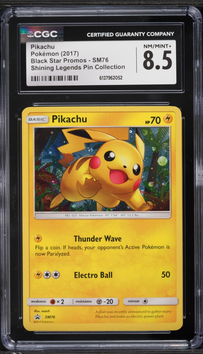 2017 Pokemon Sun & Moon Promo Shining Legends Pin Collection Holo Pikachu #SM76 CGC 8.5 NM-MT+