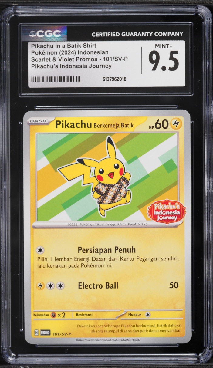 2024 Pokemon Indonesian Scarlet & Violet Promo Pikachu In A Batik Shirt #101 CGC 9.5 MINT+