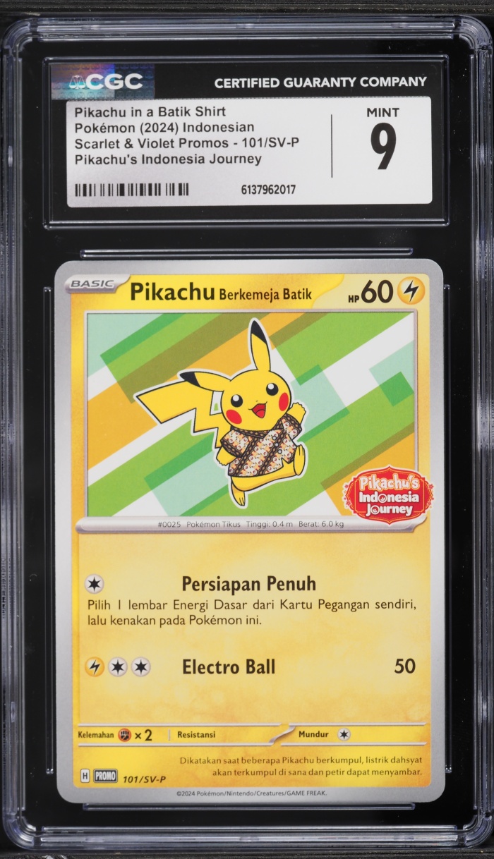 2024 Pokemon Indonesian Scarlet & Violet Promo Pikachu In A Batik Shirt #101 CGC 9 MINT