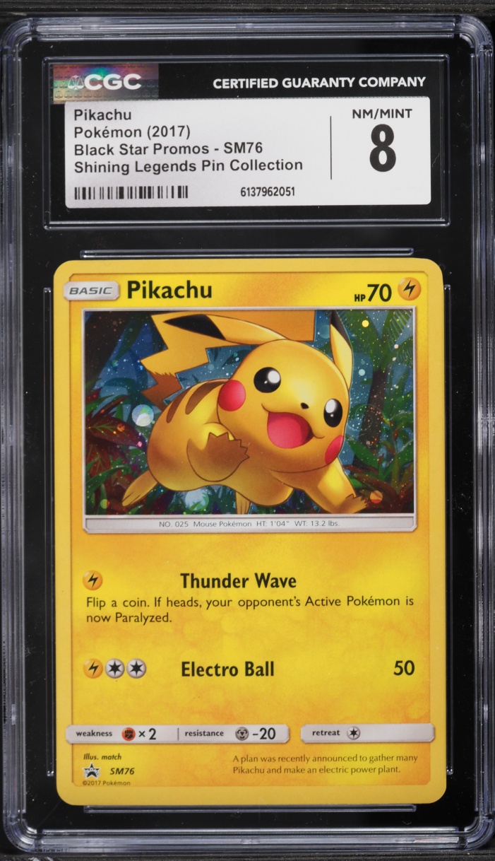 2017 Pokemon Sun & Moon Promo Shining Legends Pin Collection Holo Pikachu #SM76 CGC 8 NM-MT