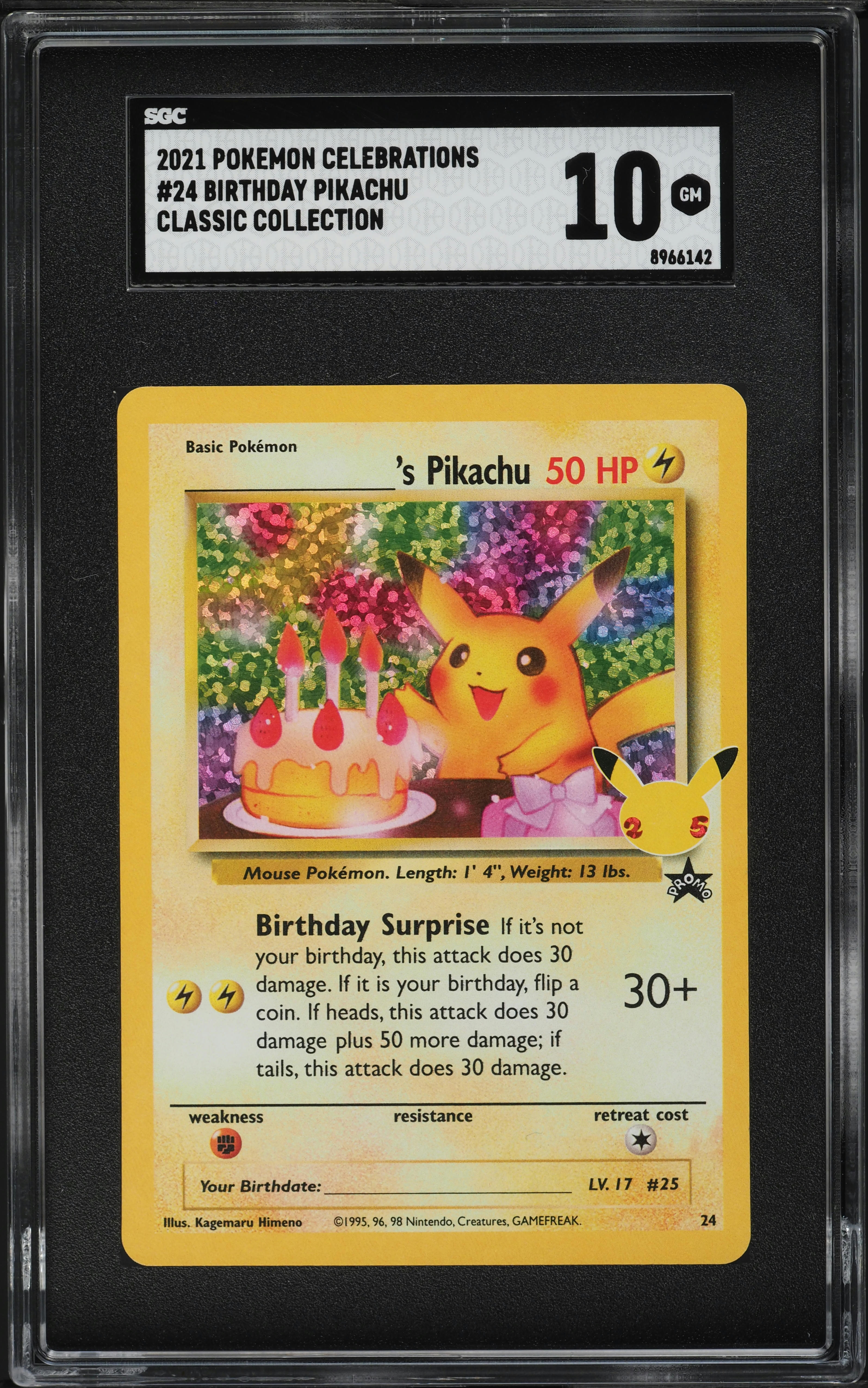 2021 Pokemon SWSH Promo Celebrations Classic Holo Birthday Pikachu #24 SGC 10 GEM MINT