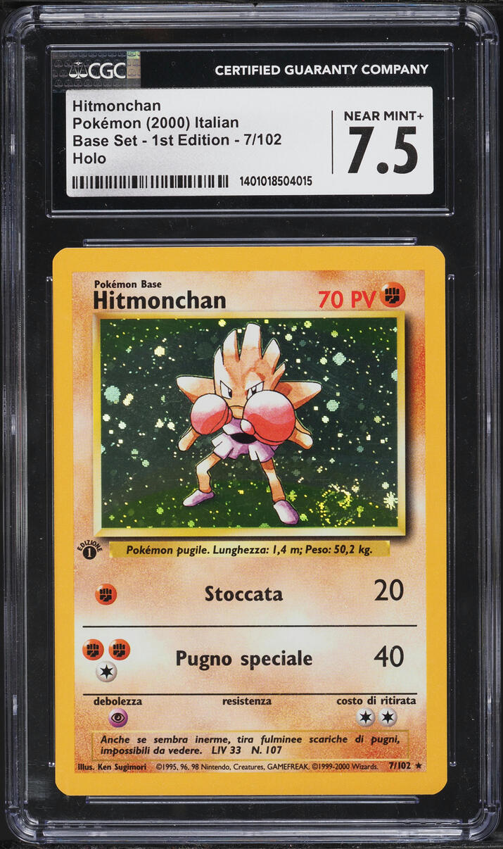 2000 Pokemon Italian Base Set 1st Edition Holo Hitmonchan #7 CGC 7.5 NRMT+