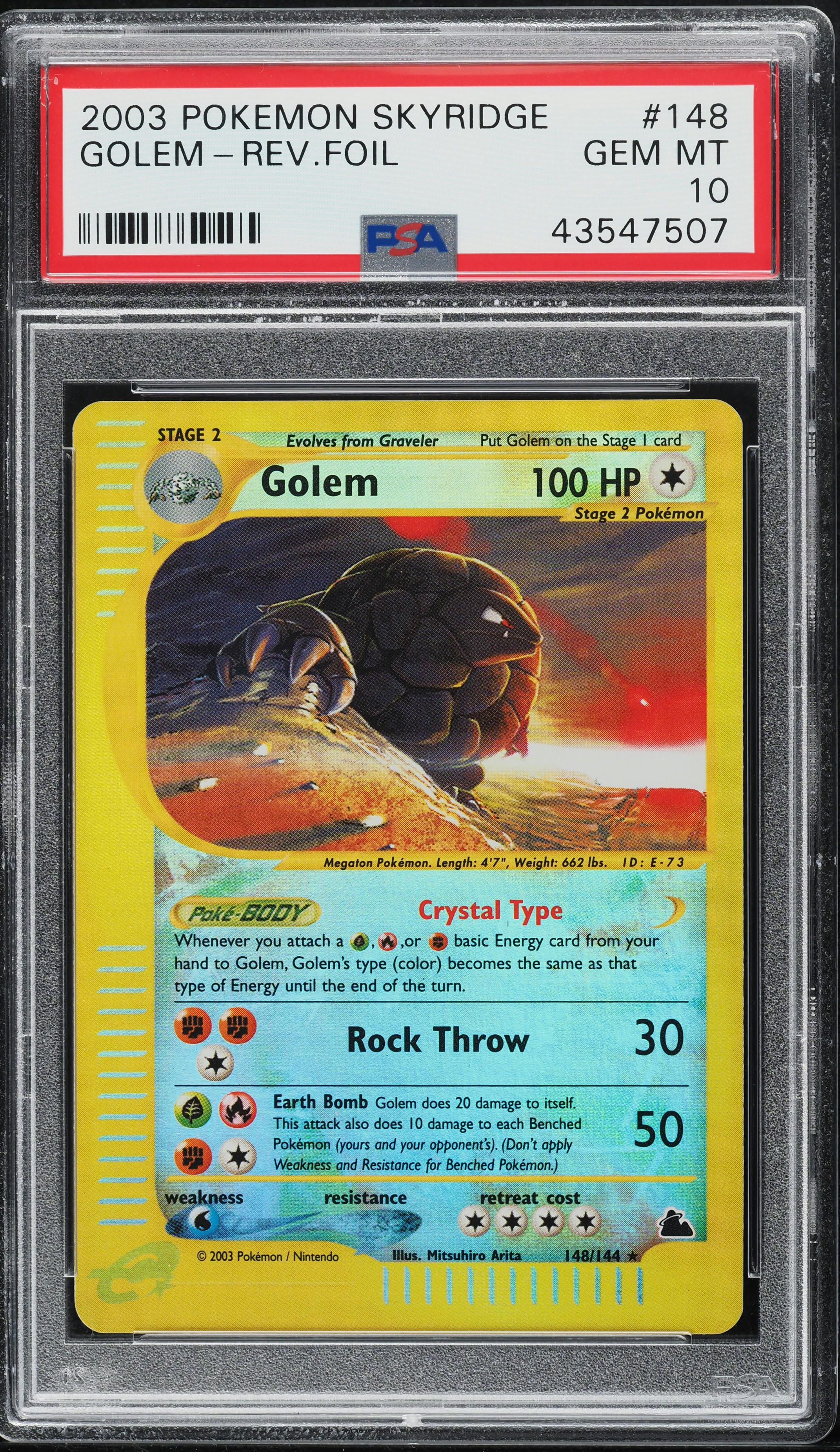 2003 Pokemon Skyridge Reverse Holo Crystal Golem #148 PSA 10 GEM MINT