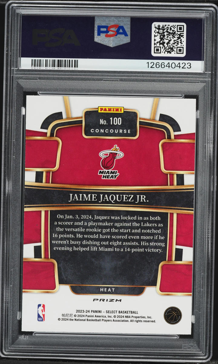 2023 Select Concourse Silver Prizm Jaime Jaquez Jr. ROOKIE #100 PSA 9 MINT