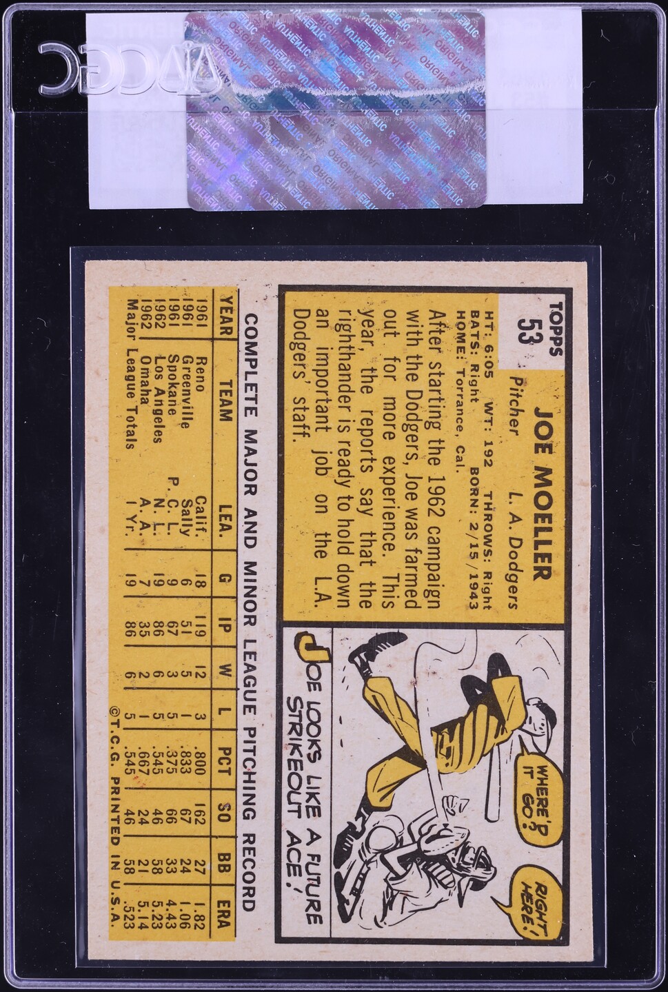 1963 Topps Joe Moeller ROOKIE #53 CGC AUTH