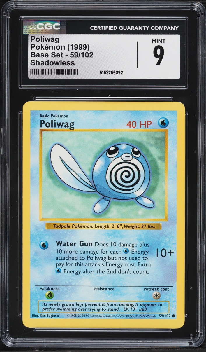 1999 Pokemon Base Set Shadowless Poliwag #59 CGC 9 MINT