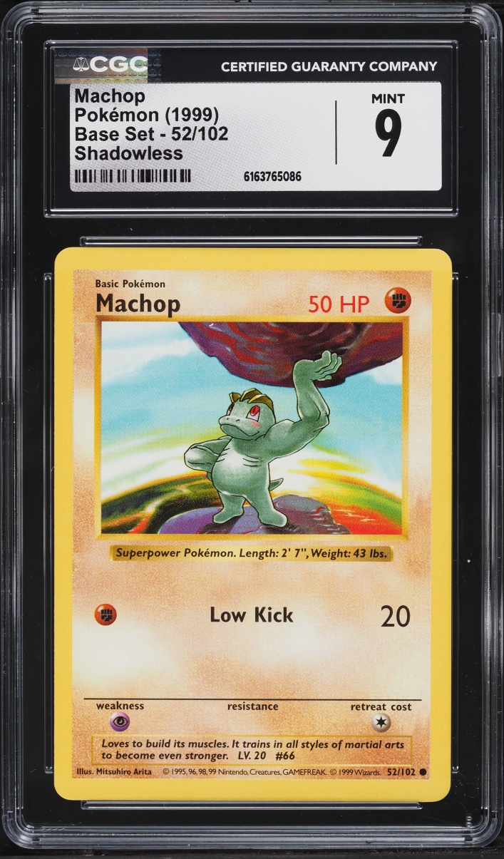 1999 Pokemon Base Set Shadowless Machop #52 CGC 9 MINT