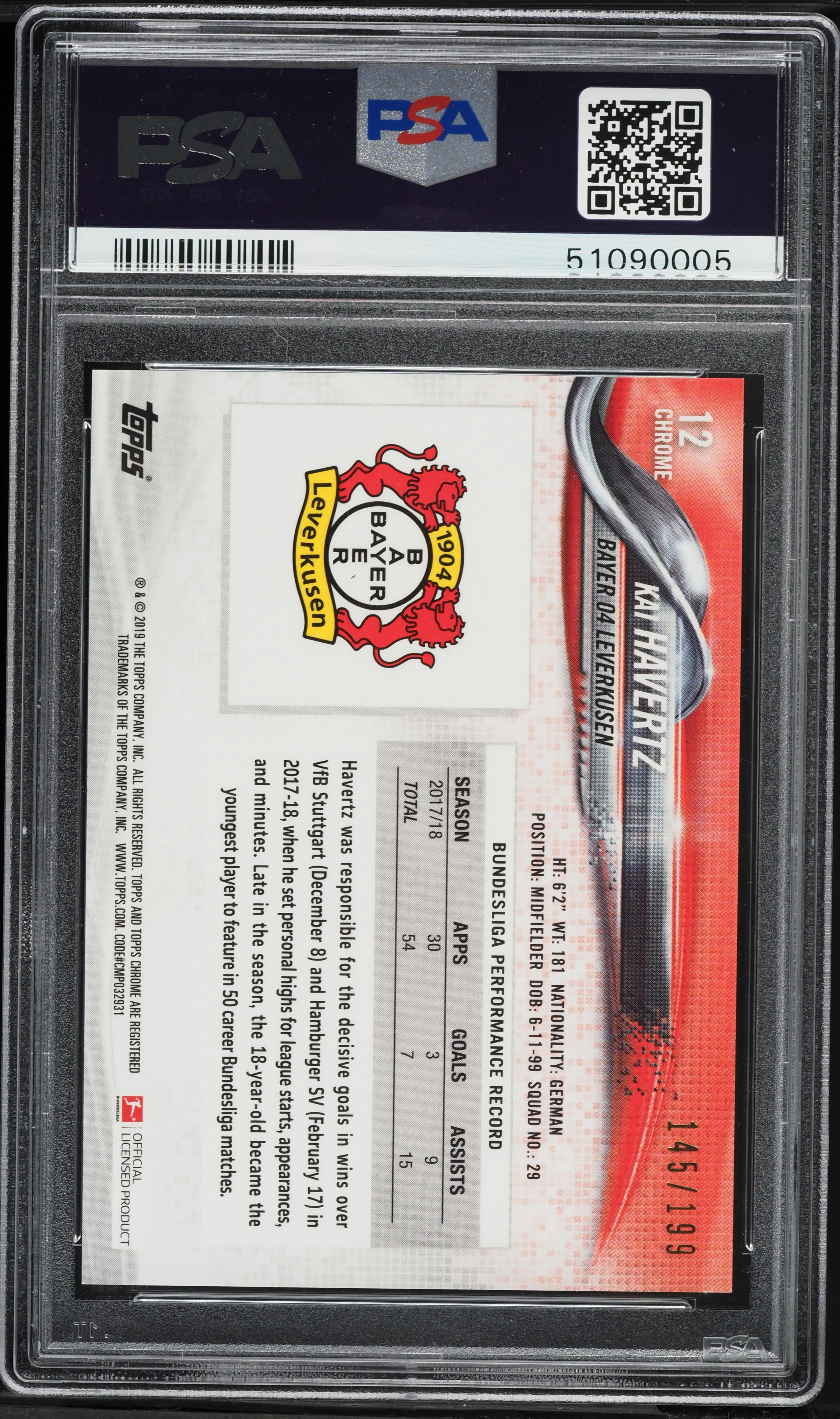 2018 Topps Chrome Bundesliga Blue Refractor Kai Havertz ROOKIE