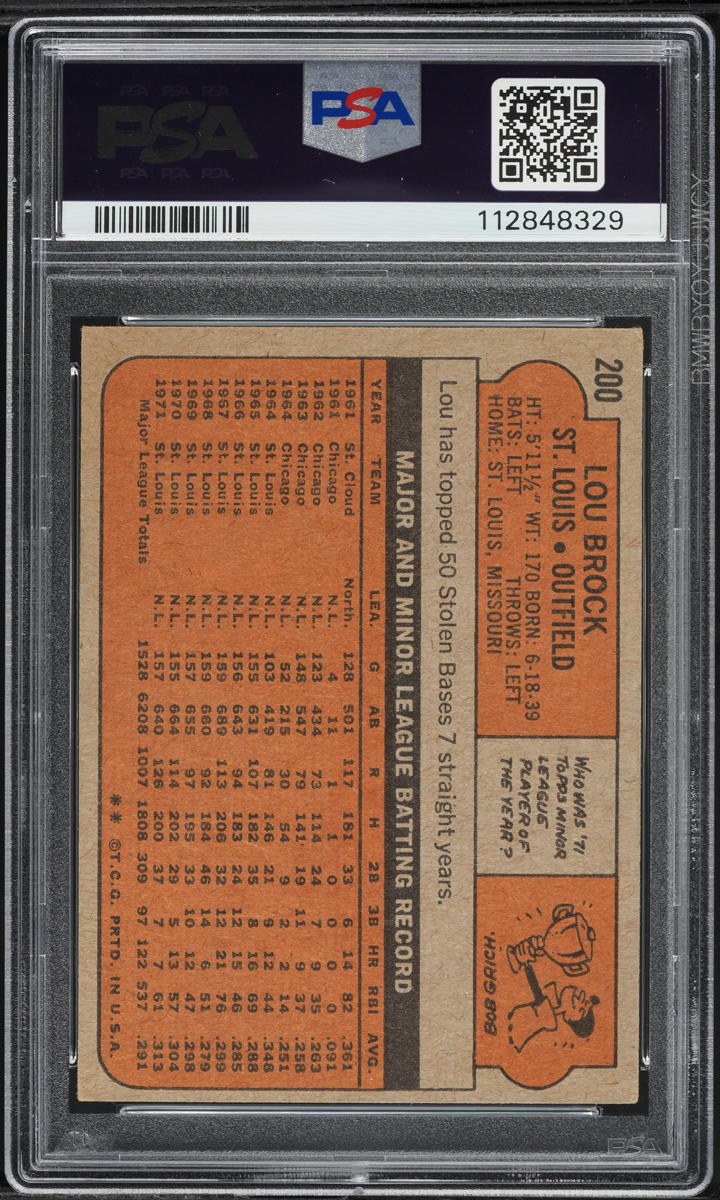1972 Topps Lou Brock #200 PSA 5 EX