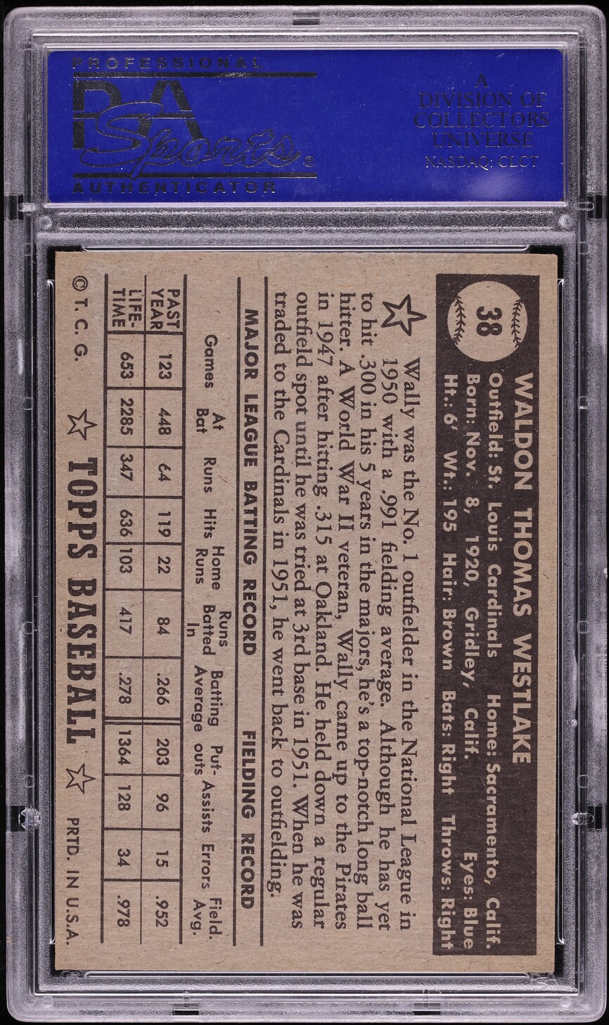 1952 Topps Wally Westlake #38 PSA 8 NM-MT