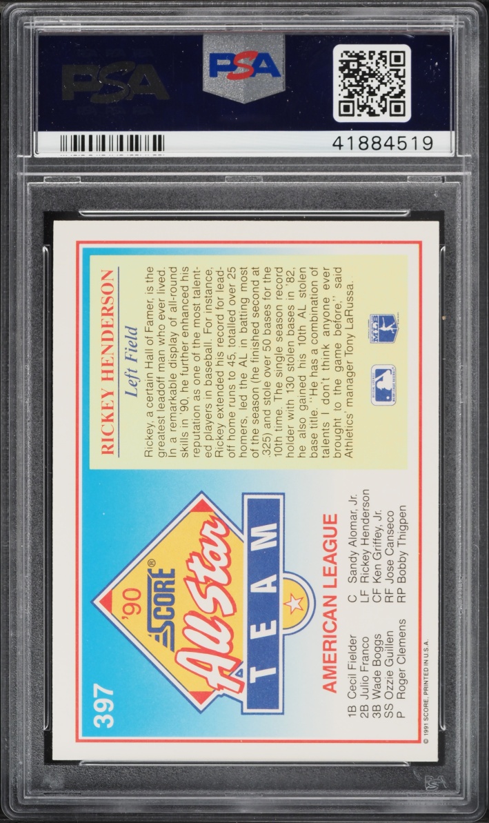 1991 Score Rickey Henderson #397 PSA 9 MINT