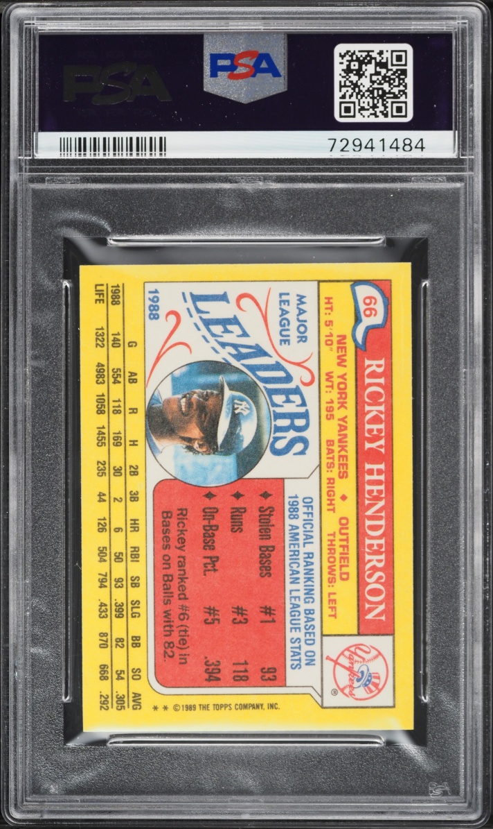 1989 Topps Mini League Leaders Rickey Henderson #66 PSA 9 MINT