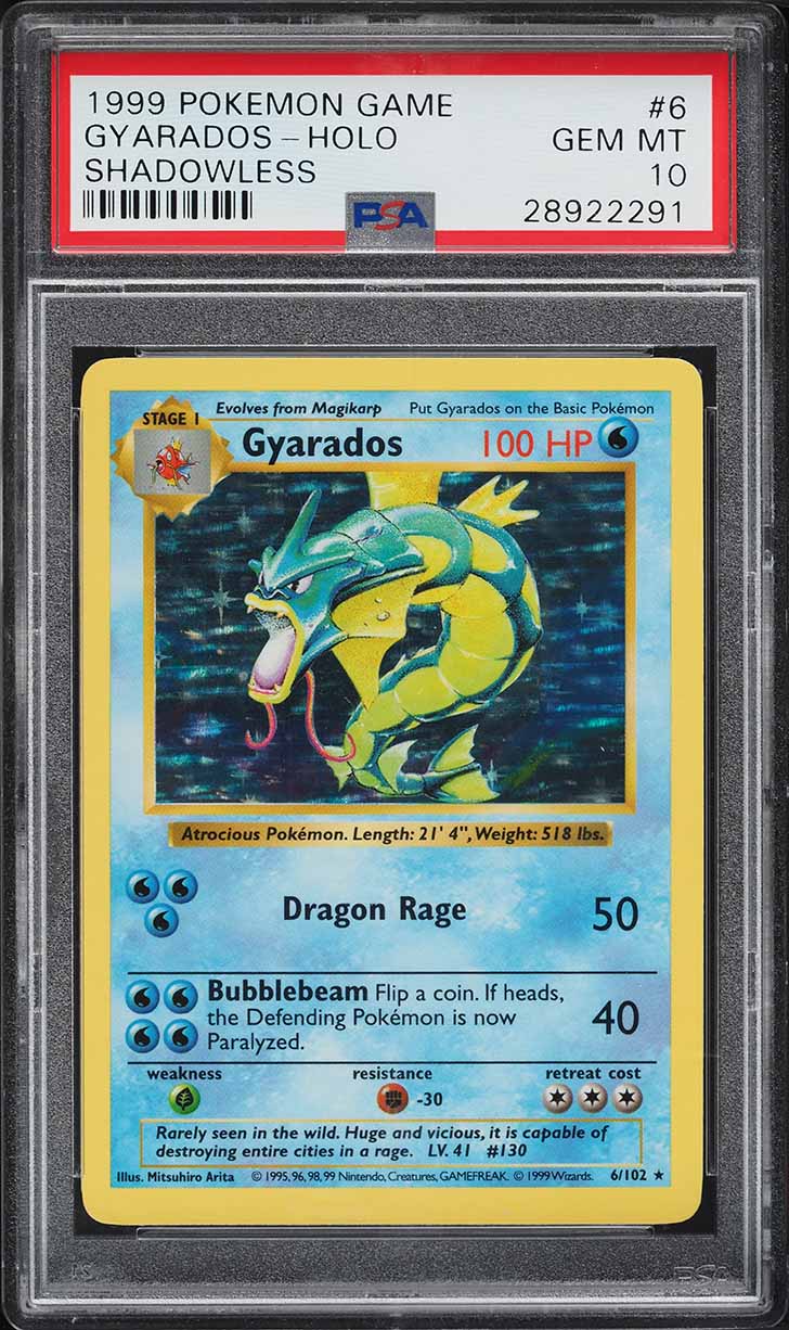 1999 Pokemon Base Set Shadowless Holo Gyarados #6 PSA 10 GEM MINT