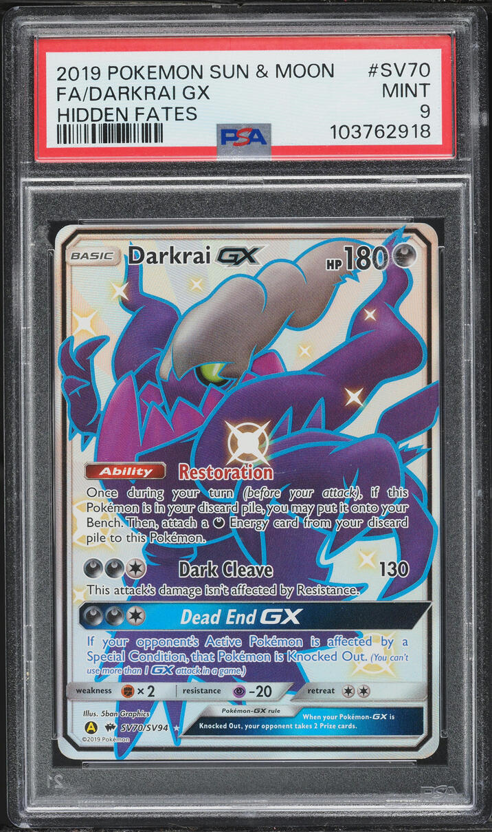 2019 Pokemon Sun & Moon Hidden Fates Full Art Darkrai GX #SV70 PSA 9 MINT