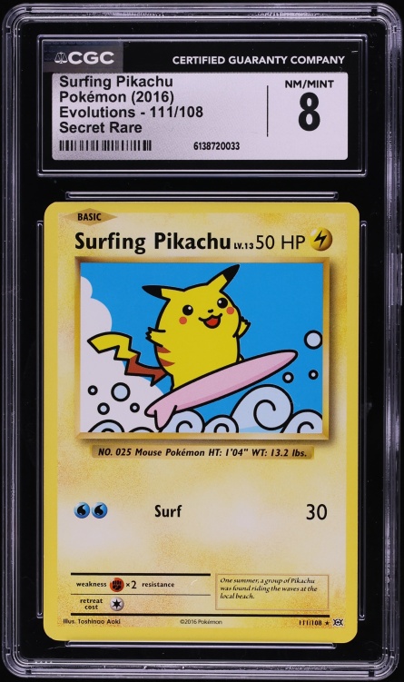 2016 Pokemon XY Evolutions Surfing Pikachu #111 CGC 8 NM-MT