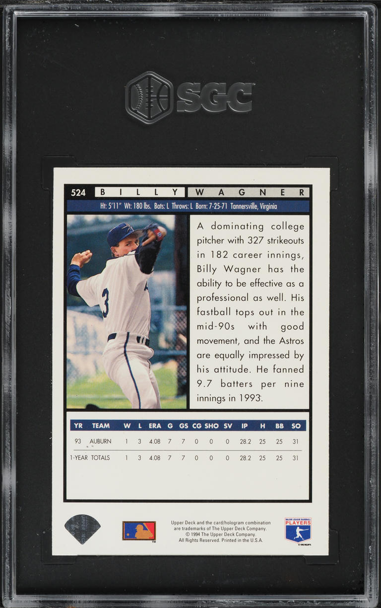 1994 Upper Deck Top Prospects Billy Wagner ROOKIE #524 SGC 8.5 NM-MT+
