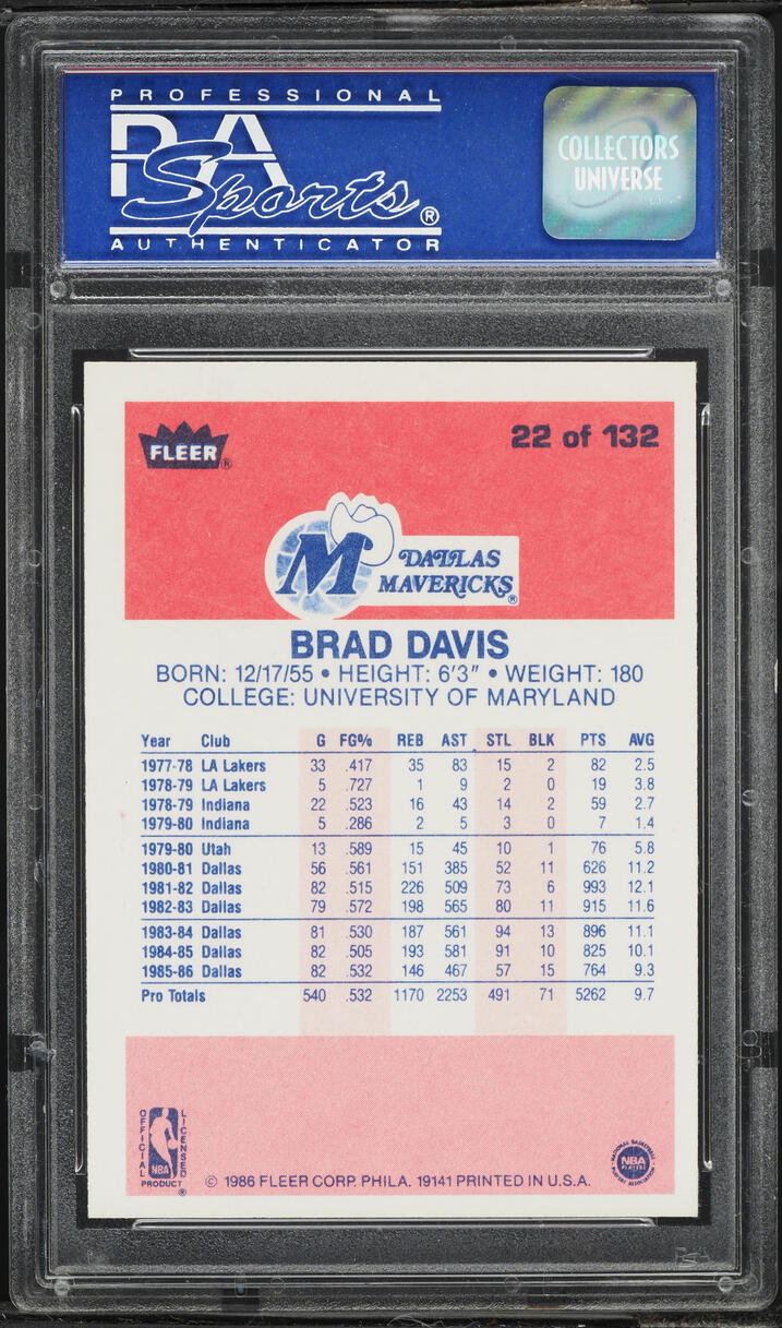 1986 Fleer Basketball Brad Davis #22 PSA 9 MINT