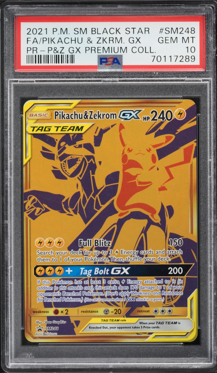 2021 Pokemon Sun & Moon Promo Premium Collection Full Art Pikachu & Zekrom GX #SM248 PSA 10 GEM