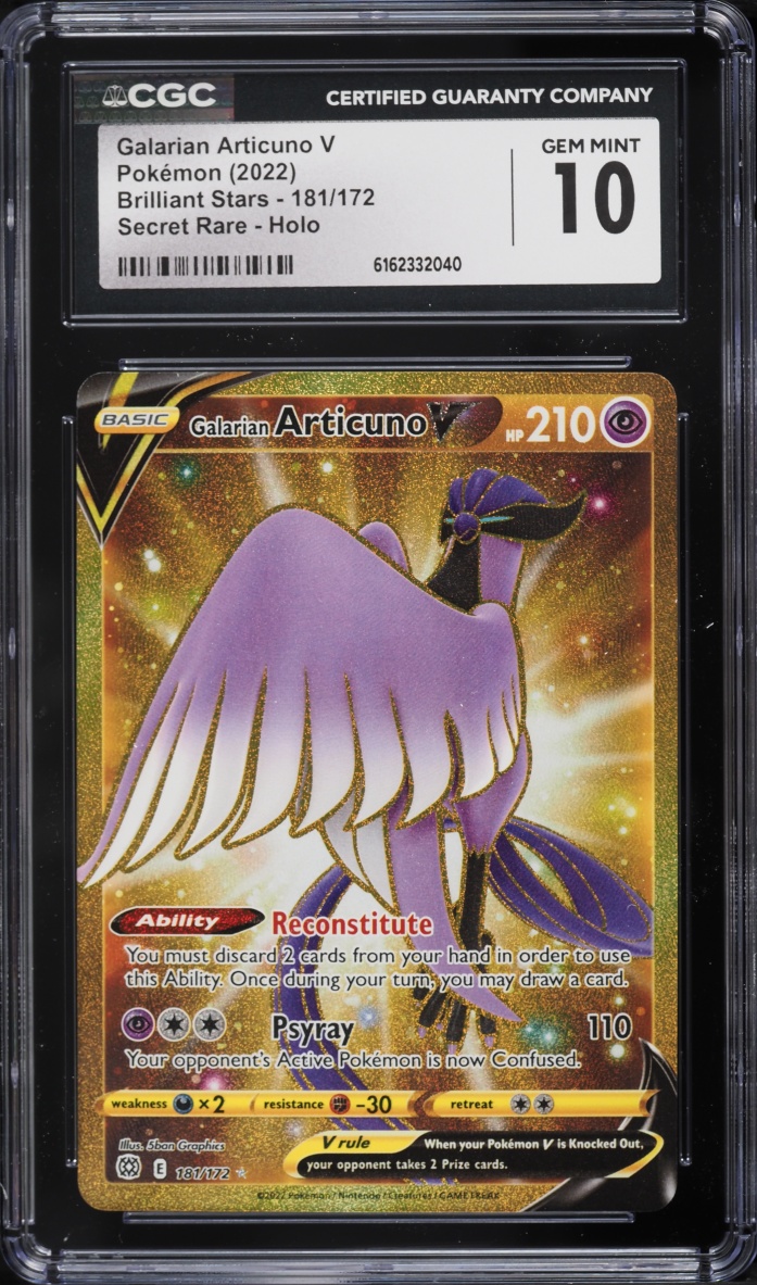 2022 Pokemon Sword & Shield Brilliant Stars Gold Rare Galarian Articuno V #181 CGC 10 GEM MINT