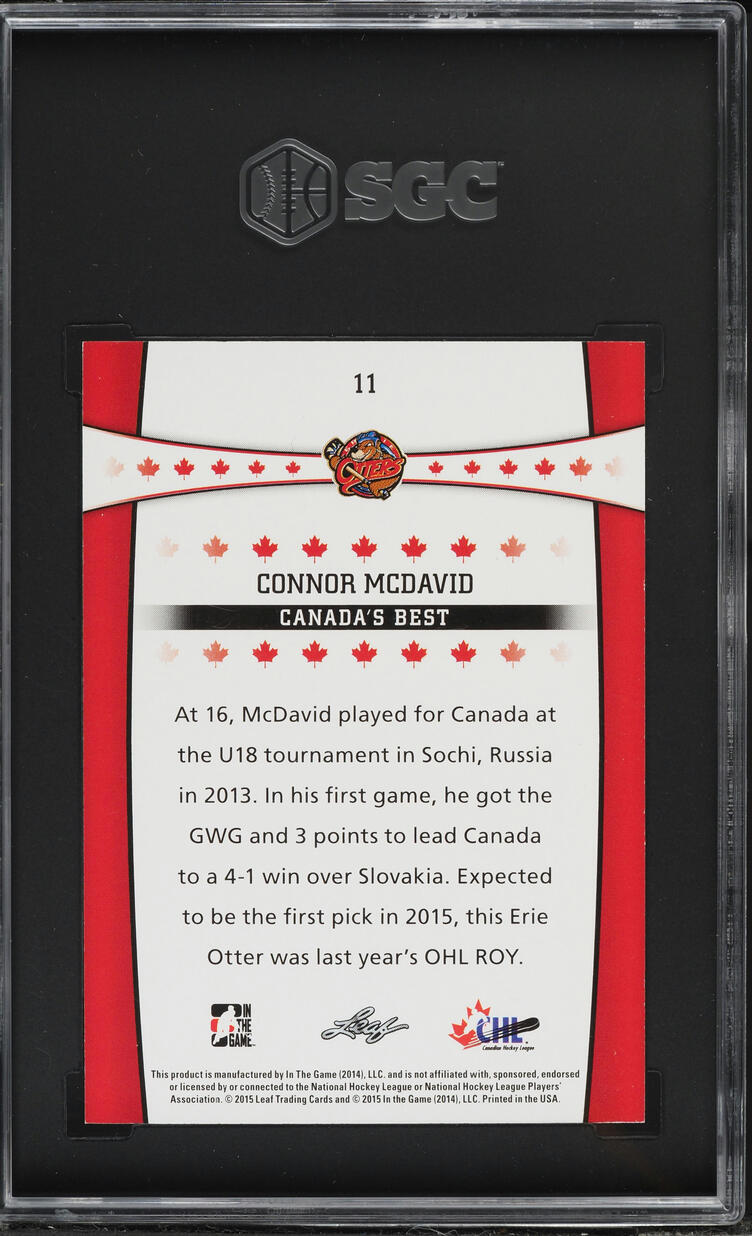 2015 Leaf In The Game CHL Draft Canada's Best Connor McDavid ROOKIE #11 SGC 9 MINT