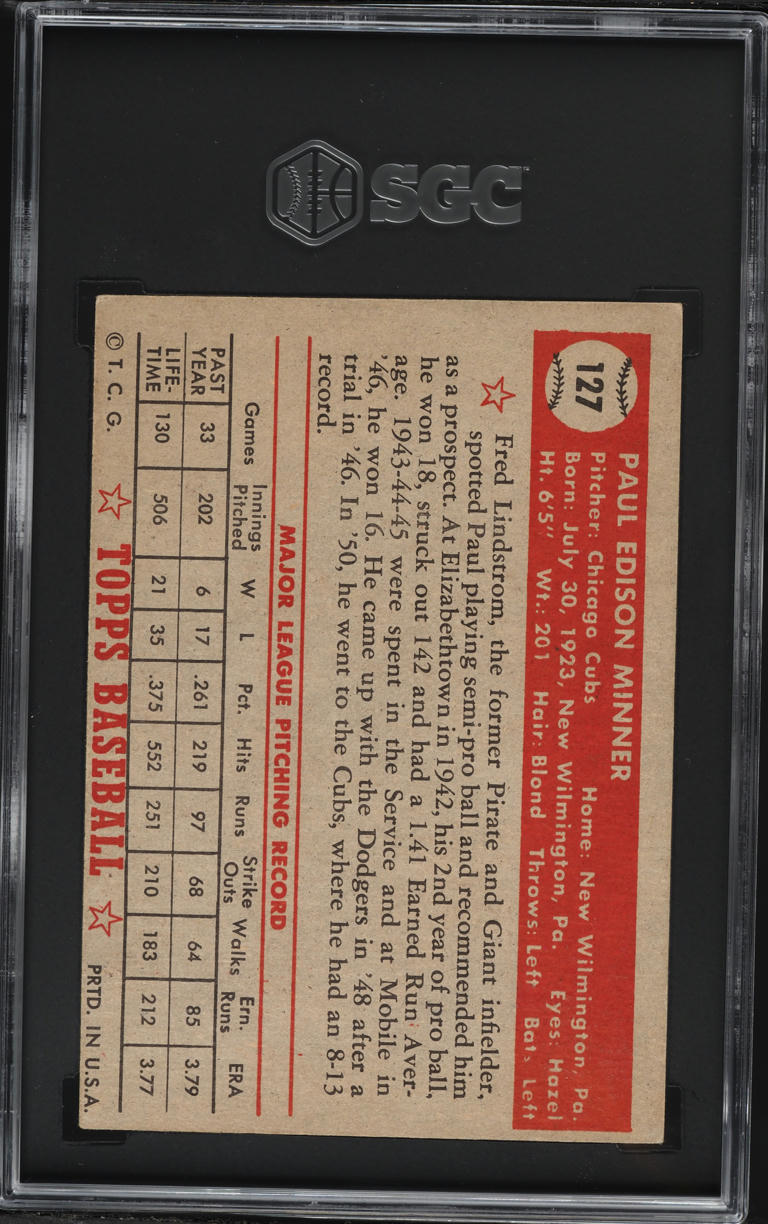 1952 Topps Paul Minner #127 SGC 5 EX