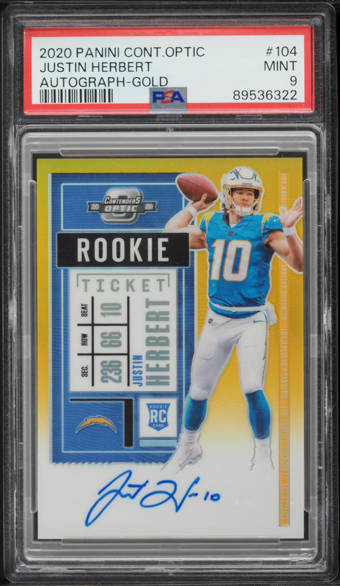 2020 Panini Contenders Optic Gold Justin Herbert ROOKIE AUTO /10 #104 PSA 9 MINT