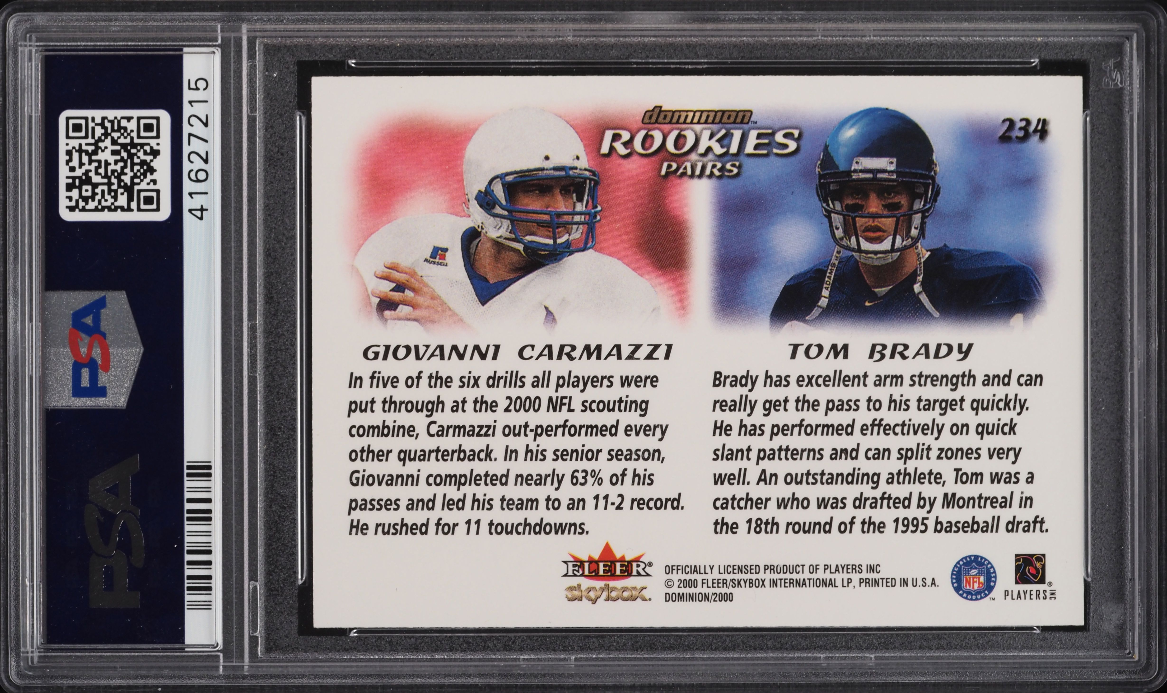 2000 Skybox Dominion Tom Brady ROOKIE #234 PSA 9 MINT on Fanatics