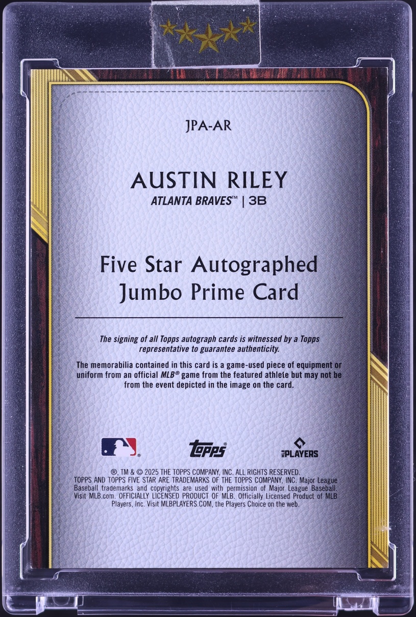 2025 Topps Five Star Jumbo Prime Austin Riley PATCH AUTO /25 #JPA-AR