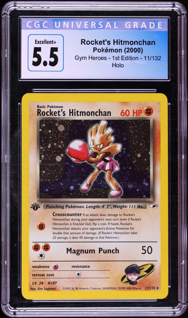 2000 Pokemon Gym Heroes 1st Edition Holo Rocket's Hitmonchan #11 CGC 5.5 EX+
