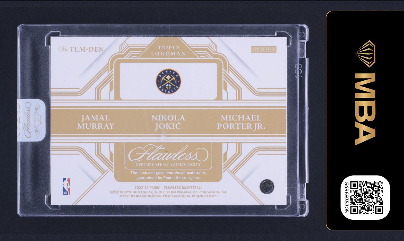 2022 Flawless Triple Nikola Jokic Murray Porter Jr. LOGOMAN PATCH 1/1 MBA AUTH