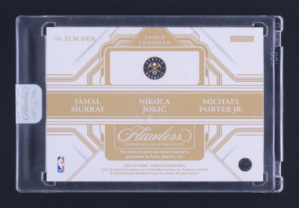 2022 Flawless Triple Nikola Jokic Murray Porter Jr. LOGOMAN PATCH 1/1 MBA AUTH