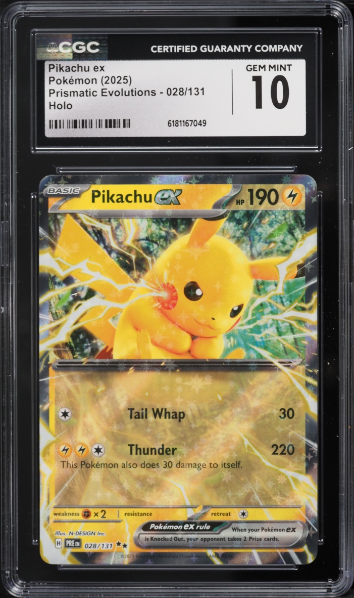 2025 Pokemon Scarlet & Violet Prismatic Evolutions Holo Pikachu EX #28 CGC 10 GEM MINT